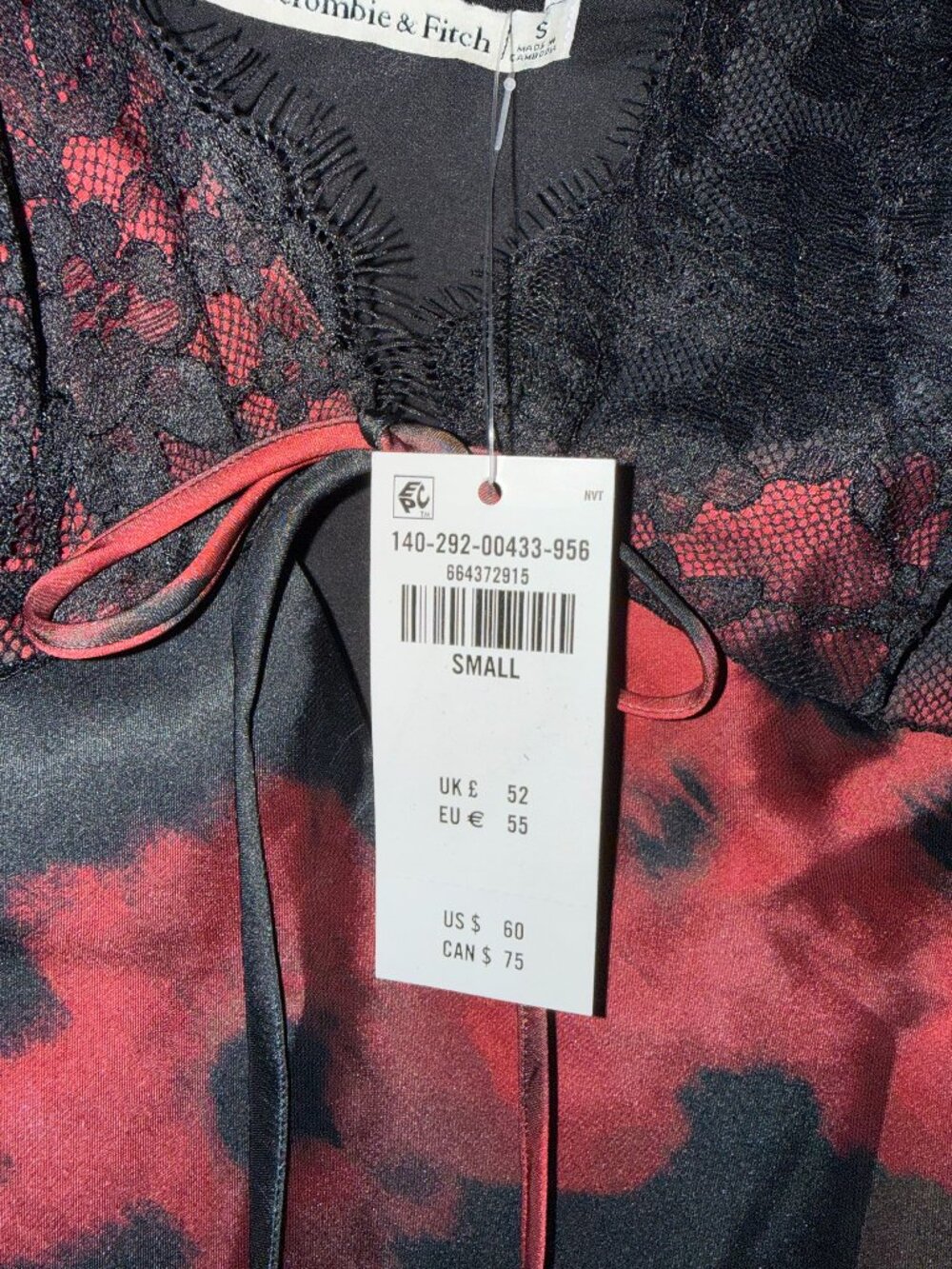 Abercrombie & Fitch Bella Tie-Front Cami NWT | Black & Red Lace Satin Top | Size - Picture 7 of 8